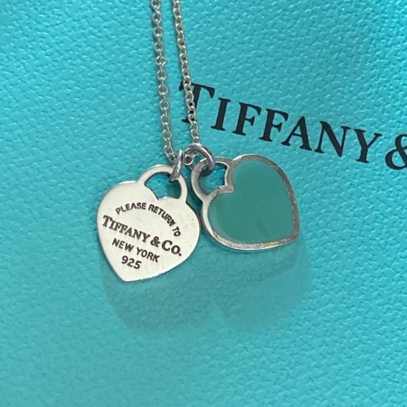 Tiffany & Co. Jewelry - Tiffany & co blue double mini heart necklace 16”
